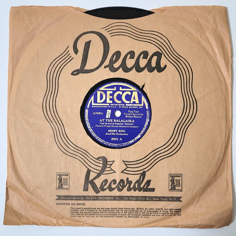 Henry King 78 RPM "At The Balalaika / One Look At You" Decca V+ 1940 Jazz Pop